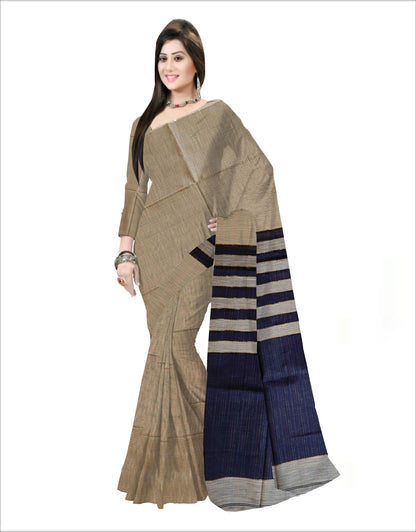 Pradip Fabrics Woven Soft Pure Cotton Handloom Blue & Cream Color Saree