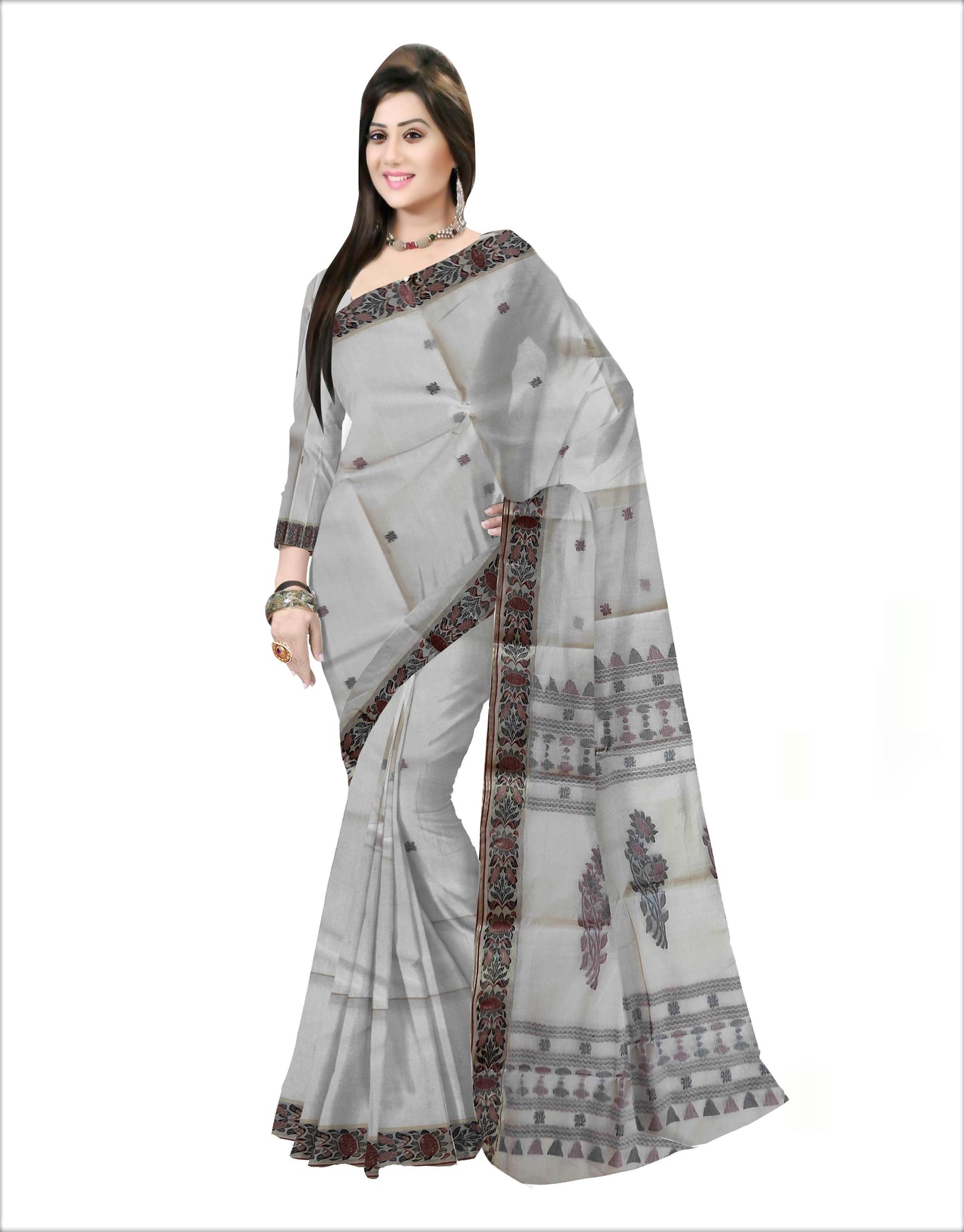 Pradip Fabrics Woven  white Color   Pure Tant cotton  Saree