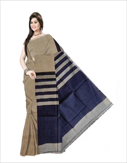 Pradip Fabrics Woven Soft Pure Cotton Handloom Blue & Cream Color Saree