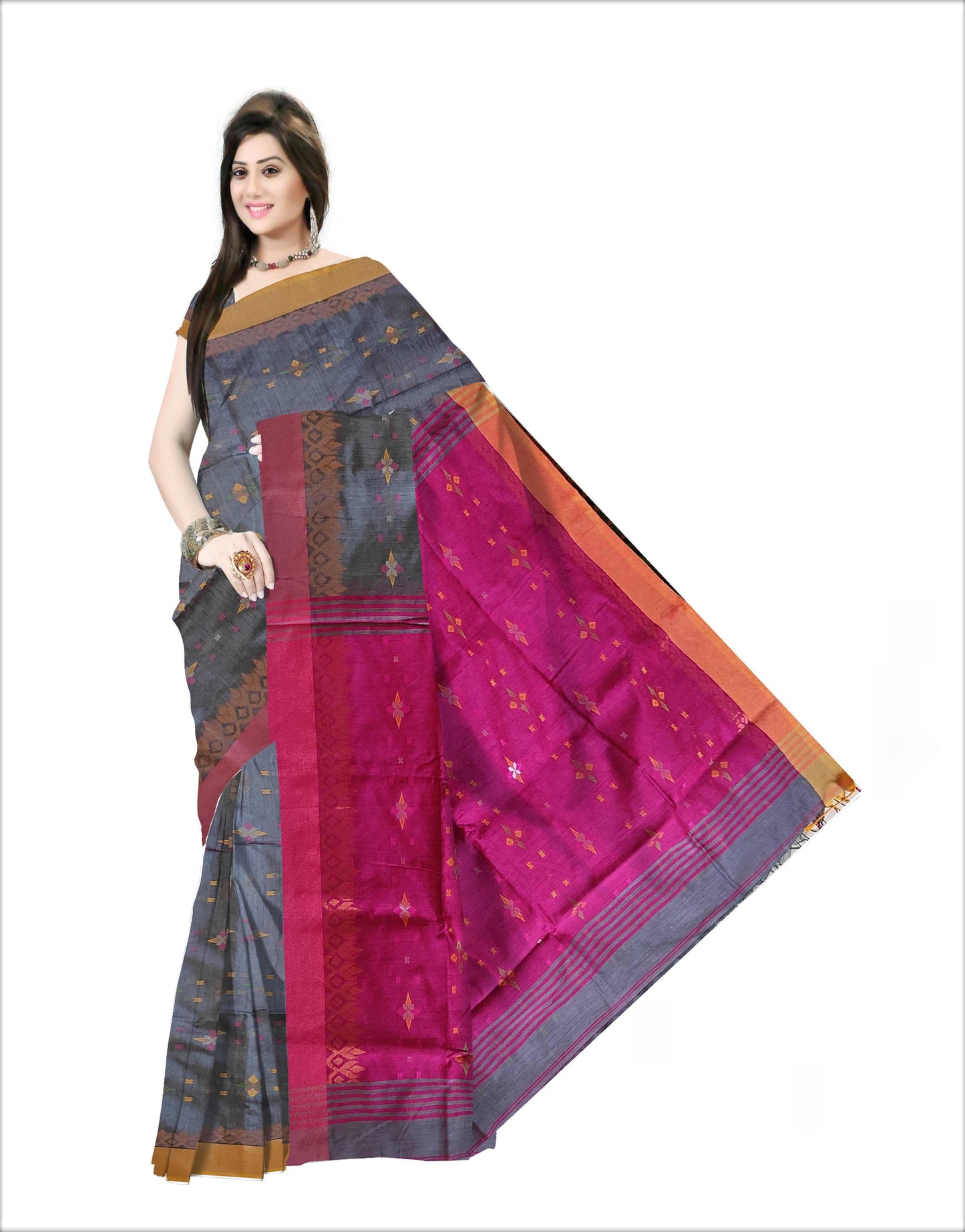 Pradip Fabrics Woven Soft Handloom  Grey & Pink Color Saree