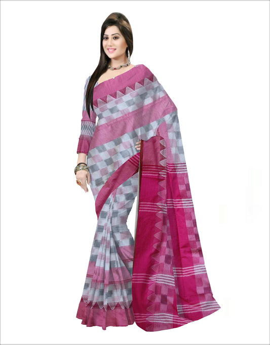 Pradip Fabrics Woven  Pink and white Color Pure  Soft  Ekkat khadi Print  Saree