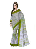 Pradip Fabrics Woven  Green and white Color  Pure viscous Soft Print Handloom Saree