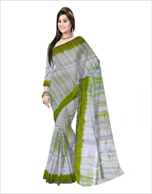 Pradip Fabrics Woven  Green and white Color  Pure viscous Soft  khadi Print Handloom Saree