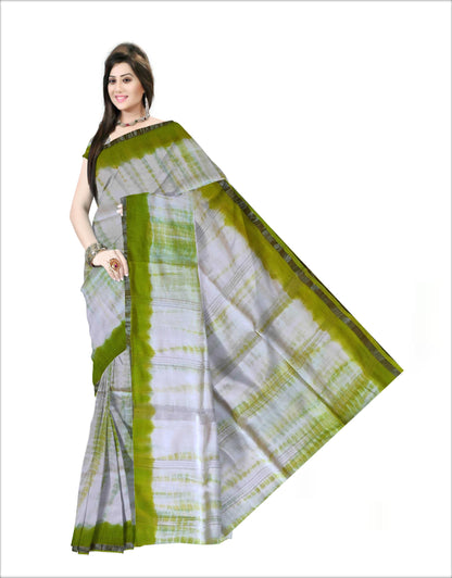 Pradip Fabrics Woven  Green and white Color  Pure viscous Soft  khadi Print Handloom Saree