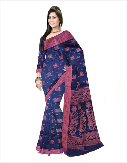 Pradip Fabrics Woven Soft Handloom Dark blueColor Saree