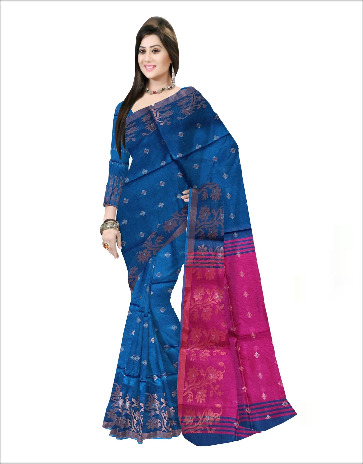 Pradip Fabrics Woven Sky Blue & Pink color Pure Soft Handloom Saree