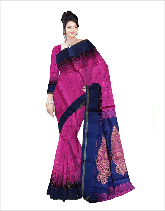 Pradip Fabrics Woven Pink and Green color  Soft Handloom Saree
