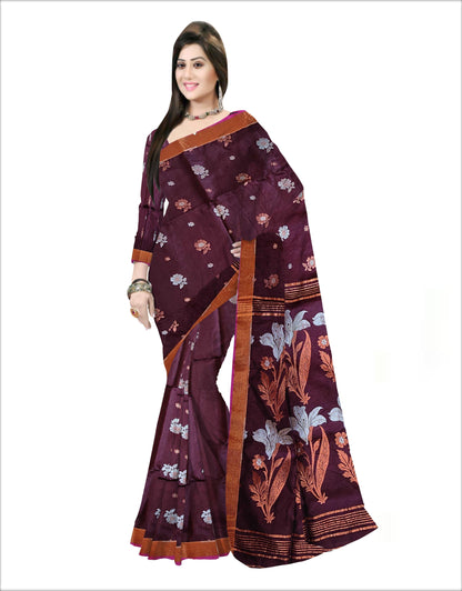 Pradip Fabrics Woven Deep brown Color Soft Handloom Saree