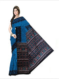 Pradip Fabrics Woven Sky blue and Black  Color Pure  Soft Viscous Print  Handloom Saree