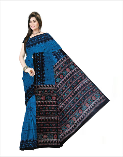 Pradip Fabrics Woven Sky blue and Black  Color Pure  Soft Viscous khadi Print  Handloom Saree