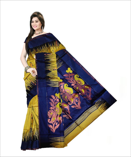 Pradip Fabrics Woven Yellow and Blue color Soft Handloom Saree