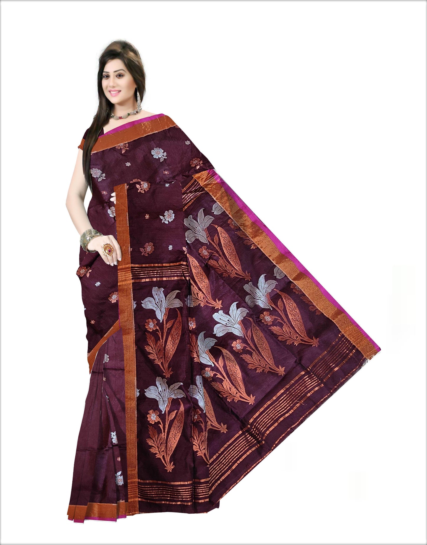 Pradip Fabrics Woven Deep brown Color Soft Handloom Saree