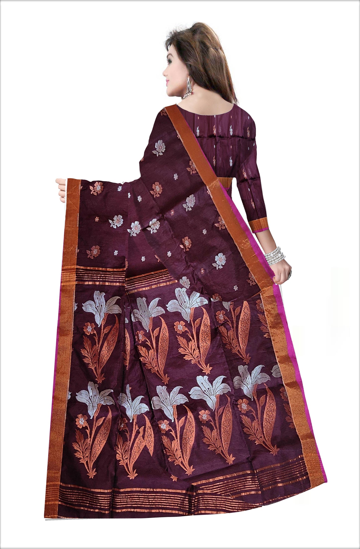 Pradip Fabrics Woven Deep brown Color Soft Handloom Saree