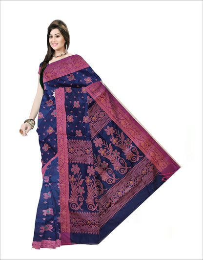 Pradip Fabrics Woven Soft Handloom Dark blueColor Saree