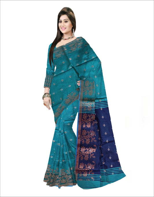 Pradip Fabrics Woven Sea green & Blue color Pure Soft Handloom Saree