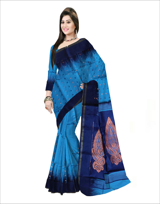 Pradip Fabrics Woven sky blue and Blue color Soft Handloom Saree