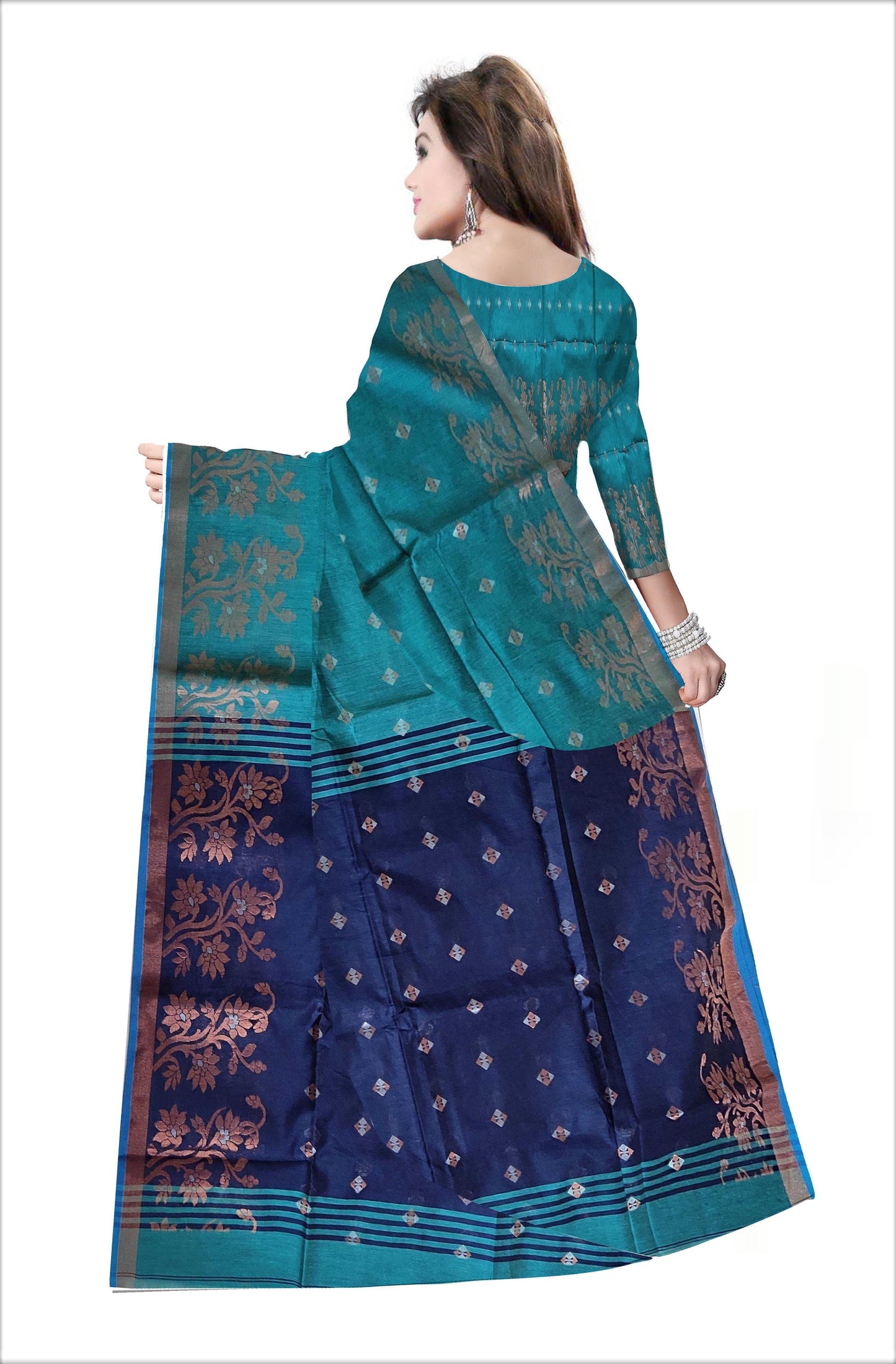 Pradip Fabrics Woven Sea green & Blue color Pure Soft Handloom Saree
