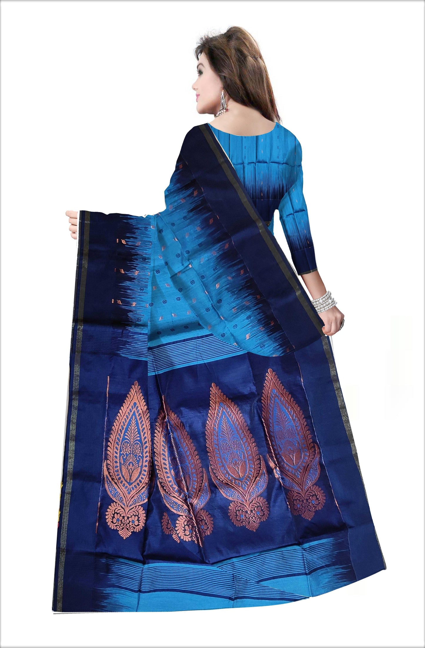 Pradip Fabrics Woven sky blue and Blue color Soft Handloom Saree