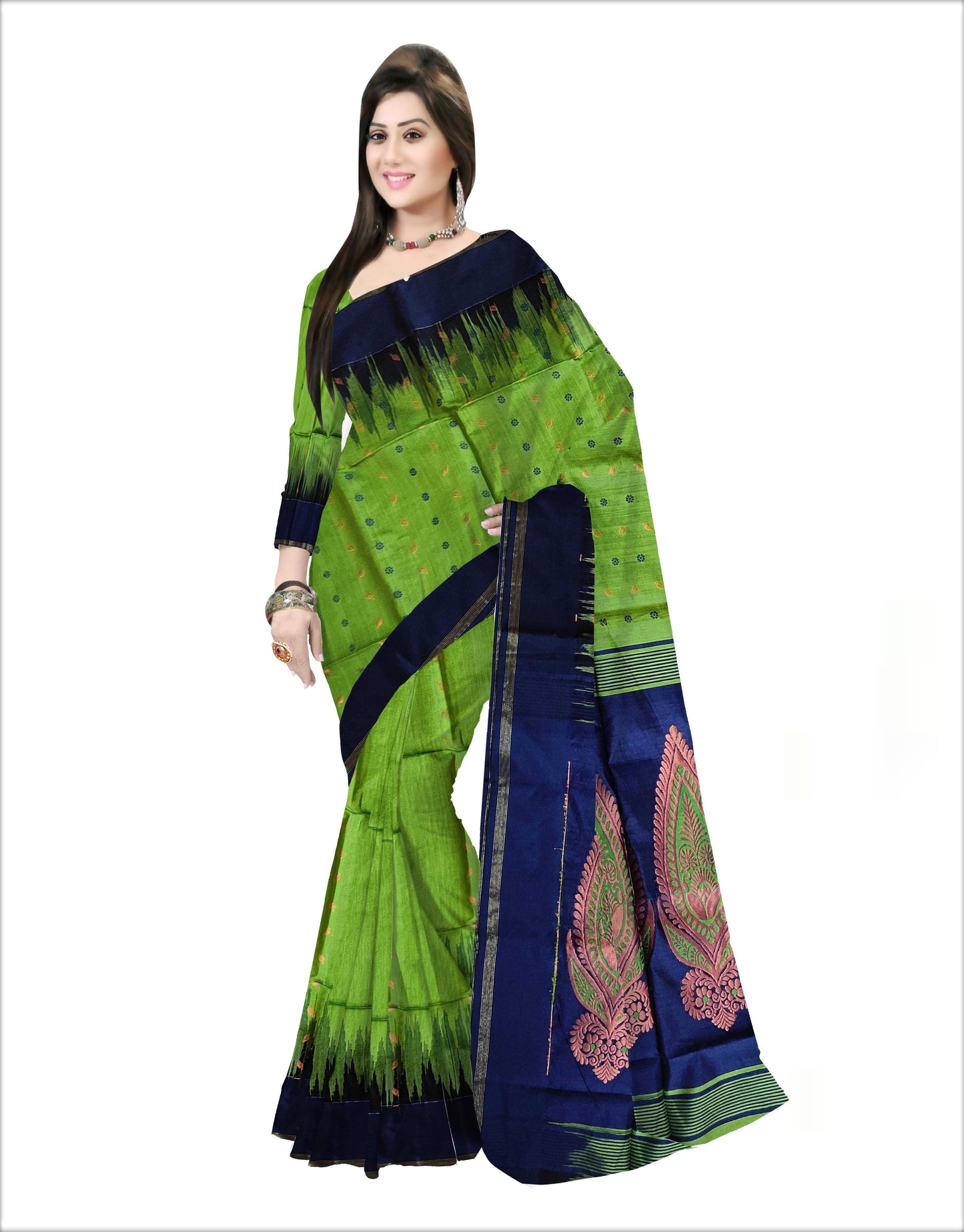 Pradip Fabrics Woven Green and Blue color Soft Handloom Saree