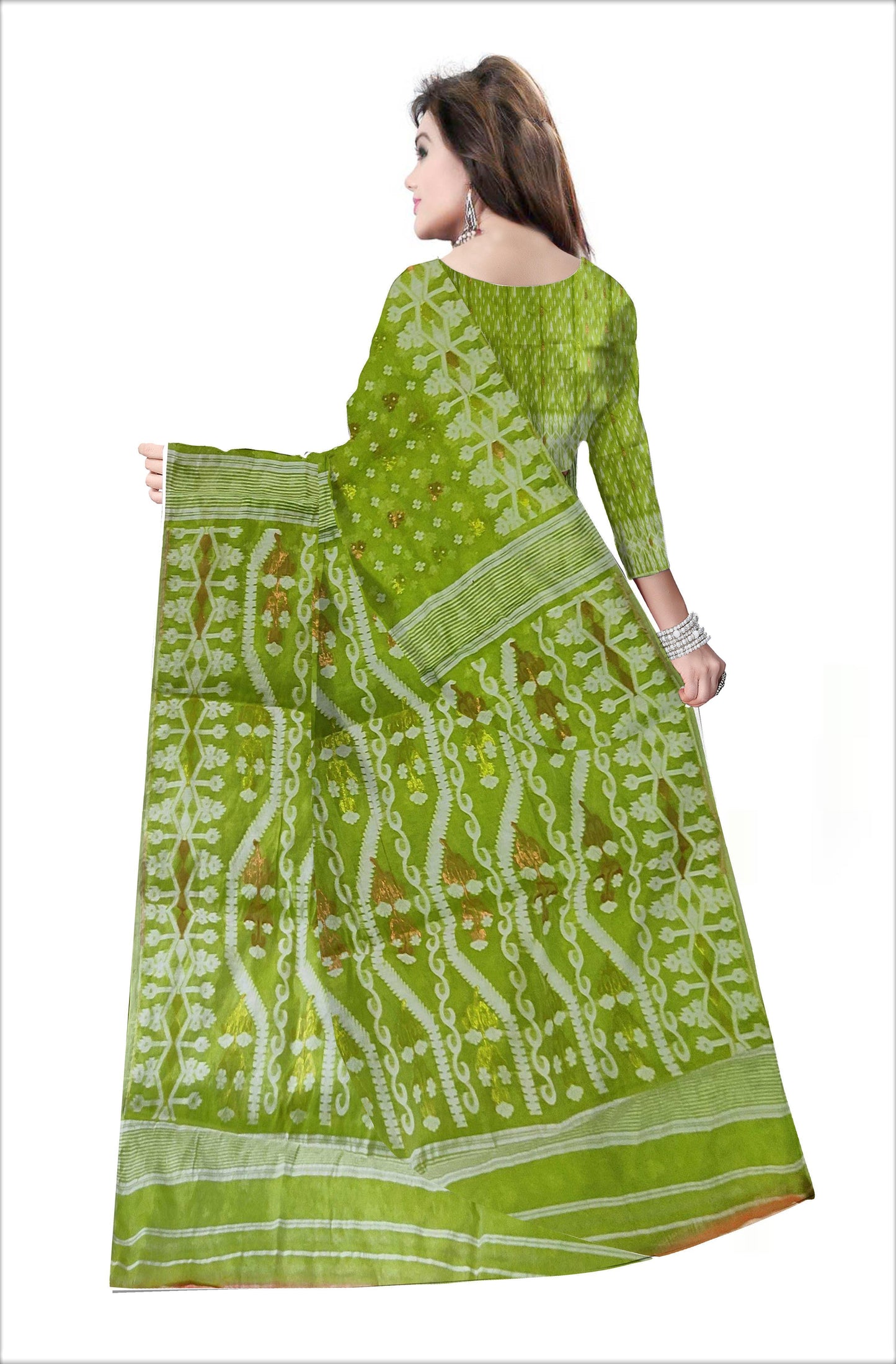 Pradip Fabrics Woven all over Soft  jamdani light green color Saree