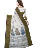 Pradip Fabrics Woven Tant Pure Cotton Saree (white& Dark green )
