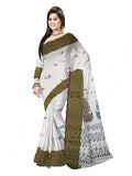 Pradip Fabrics Woven Tant Pure Cotton Saree (white& Dark green )