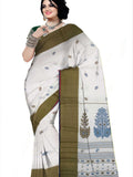 Pradip Fabrics Woven Tant Pure Cotton Saree (white& Dark green )