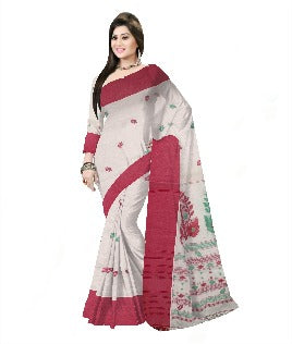 Pradip Fabrics Woven Tant Pure Cotton Saree (white& red )