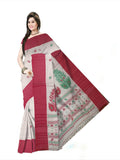 Pradip Fabrics Woven Tant Pure Cotton Saree (white& red )