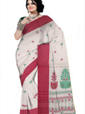 Pradip Fabrics Woven Tant Pure Cotton Saree (white& red )