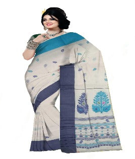 Pradip Fabrics Woven Tant Pure Cotton Saree (sky blue & blue)