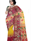 Pradip Fabrics Woven Tant Silk Blend Saree  (Red & Yellow )
