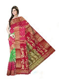 Pradip Fabrics Ethnic Women's Tant Silk green and Red Color Saree