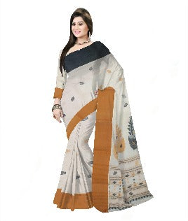 Pradip Fabrics Woven Tant Pure Cotton Saree (white, blue & yellow )