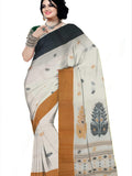 Pradip Fabrics Woven Tant Pure Cotton Saree (white, blue & yellow )