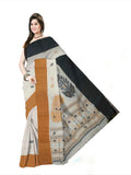 Pradip Fabrics Woven Tant Pure Cotton Saree (white, blue & yellow )