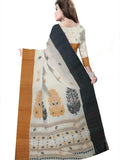Pradip Fabrics Woven Tant Pure Cotton Saree (white, blue & yellow )