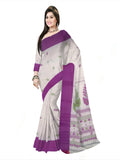 Pradip Fabrics Woven Tant Pure Cotton Saree (white &purple)