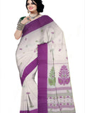 Pradip Fabrics Woven Tant Pure Cotton Saree (white &purple)