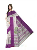 Pradip Fabrics Woven Tant Pure Cotton Saree (white &purple)
