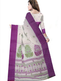 Pradip Fabrics Woven Tant Pure Cotton Saree (white &purple)