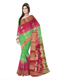 Pradip Fabrics Ethnic Women's Tant Silk green and Red Color Saree