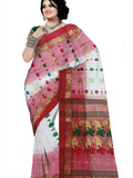 Pradip Fabrics Red and White Tant Silk Blend Saree