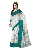 Pradip Fabrics Woven Tant Pure Cotton Saree (white& sea green )