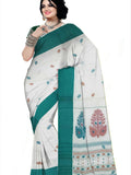 Pradip Fabrics Woven Tant Pure Cotton Saree (white& sea green )