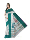 Pradip Fabrics Woven Tant Pure Cotton Saree (white& sea green )