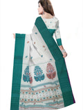 Pradip Fabrics Woven Tant Pure Cotton Saree (white& sea green )