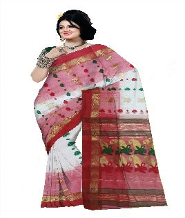 Pradip Fabrics Red and White Tant Silk Blend Saree