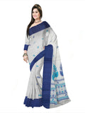 Pradip Fabrics Woven Tant Pure Cotton Saree (white & blue)