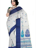 Pradip Fabrics Woven Tant Pure Cotton Saree (white & blue)